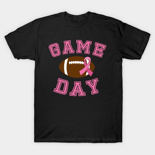 Football Game Day Breast Cancer T-Shirt by SamArtsify